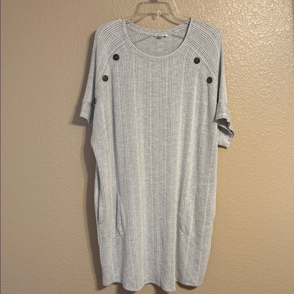 Westbound Pale Blue Ribbed Knit Midi Shift Dress